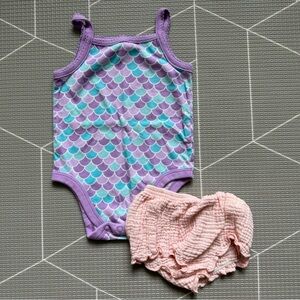 Garanimals|Baby girl summer set,Purple Trim Mermaid-Print Bodysuit w gauze short